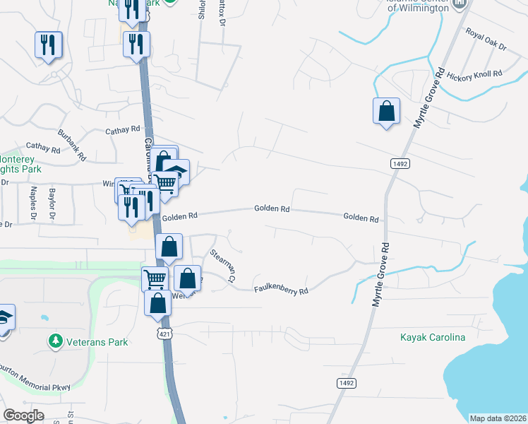 map of restaurants, bars, coffee shops, grocery stores, and more near 249 Golden Road in Wilmington
