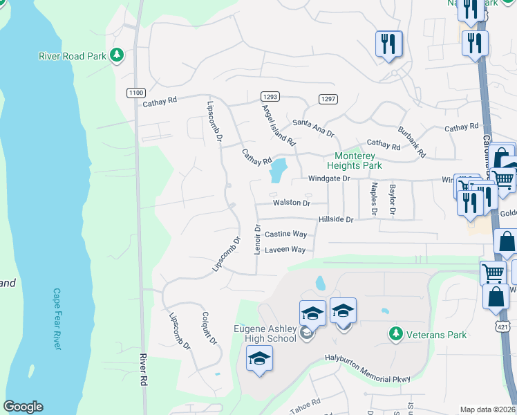 map of restaurants, bars, coffee shops, grocery stores, and more near 602 Walston Drive in Wilmington