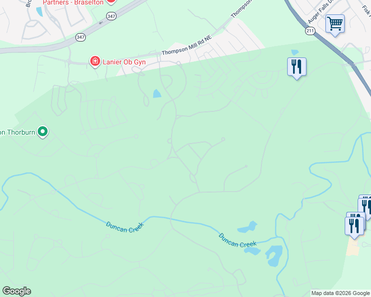 map of restaurants, bars, coffee shops, grocery stores, and more near 2428 Legacy Maple Drive in Braselton