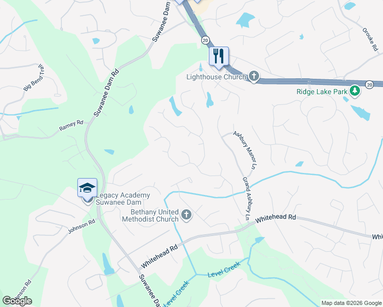 map of restaurants, bars, coffee shops, grocery stores, and more near 5563 Thistledown Terrace in Sugar Hill