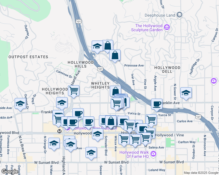 map of restaurants, bars, coffee shops, grocery stores, and more near 6532 Cerritos Place in Los Angeles