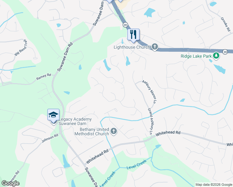 map of restaurants, bars, coffee shops, grocery stores, and more near 5563 Thistledown Terrace in Sugar Hill