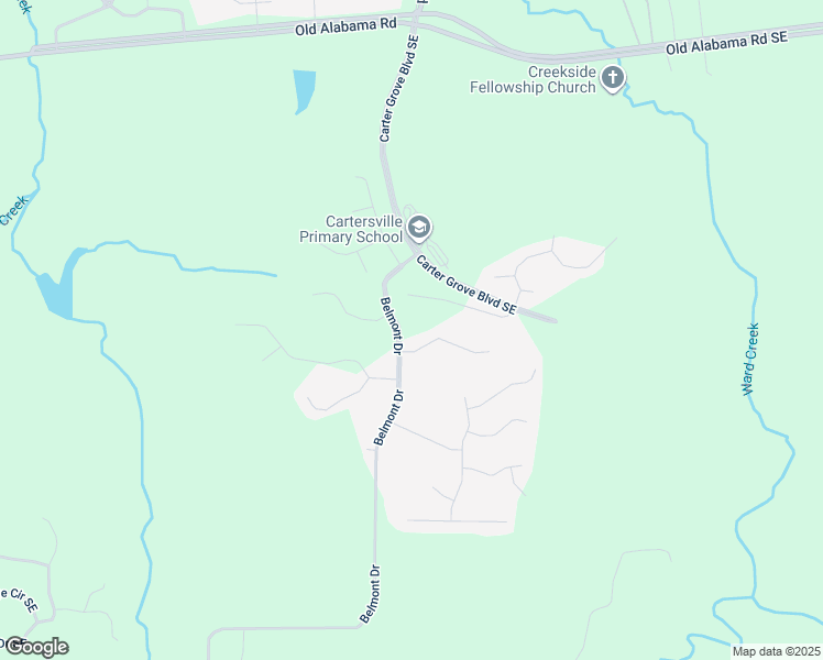 map of restaurants, bars, coffee shops, grocery stores, and more near 104 Belmont Drive in Cartersville