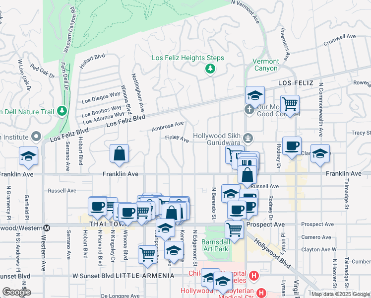 map of restaurants, bars, coffee shops, grocery stores, and more near 1953 North Kenmore Avenue in Los Angeles