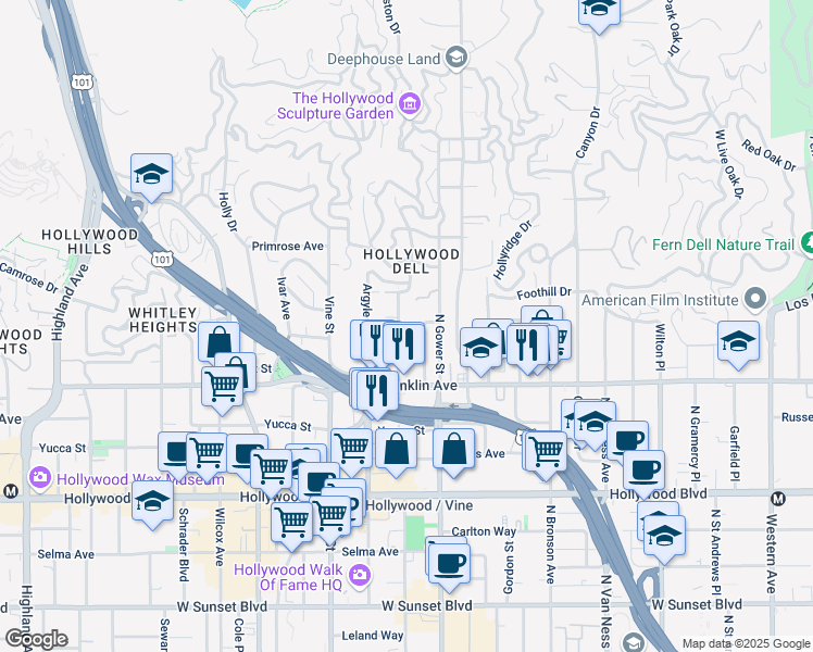 map of restaurants, bars, coffee shops, grocery stores, and more near 1963 Carmen Avenue in Los Angeles