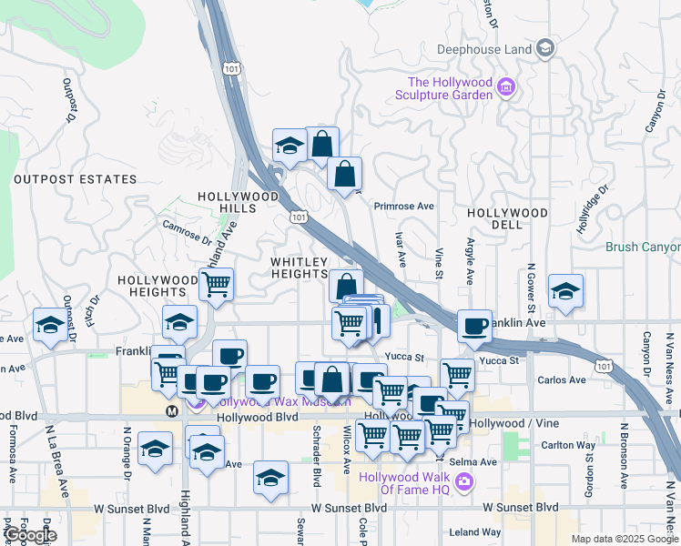 map of restaurants, bars, coffee shops, grocery stores, and more near 6532 Cerritos Place in Los Angeles