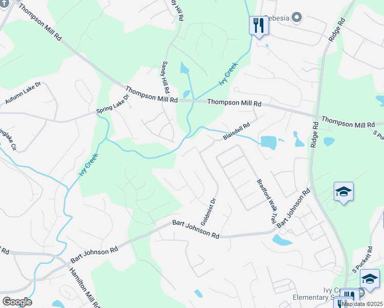 map of restaurants, bars, coffee shops, grocery stores, and more near 3320 Goldmist Drive in Buford