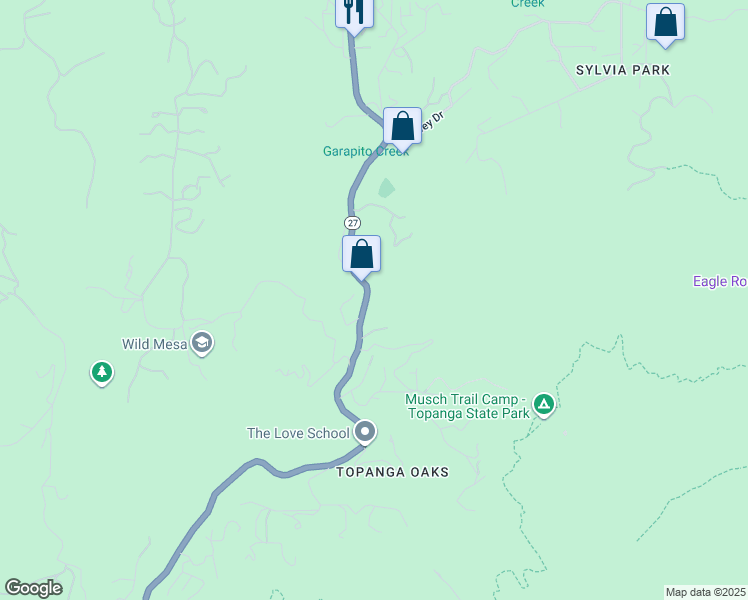 map of restaurants, bars, coffee shops, grocery stores, and more near 1256 North Topanga Canyon Boulevard in Los Angeles County