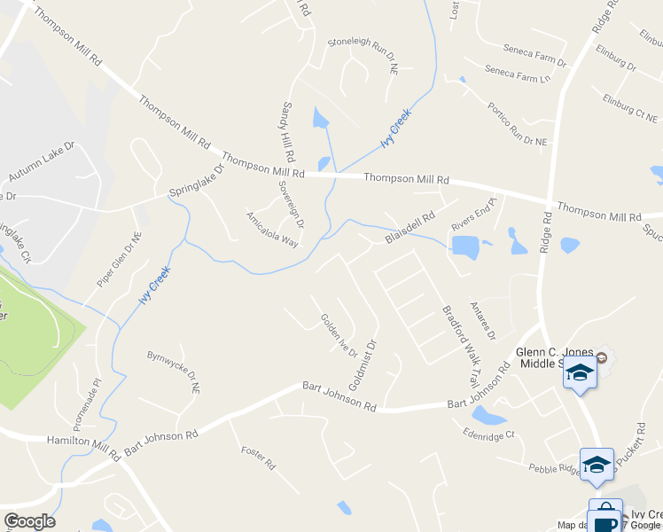 map of restaurants, bars, coffee shops, grocery stores, and more near 3320 Goldmist Drive in Buford
