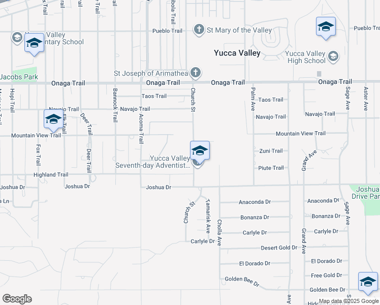 map of restaurants, bars, coffee shops, grocery stores, and more near 7948 Church Street in Yucca Valley
