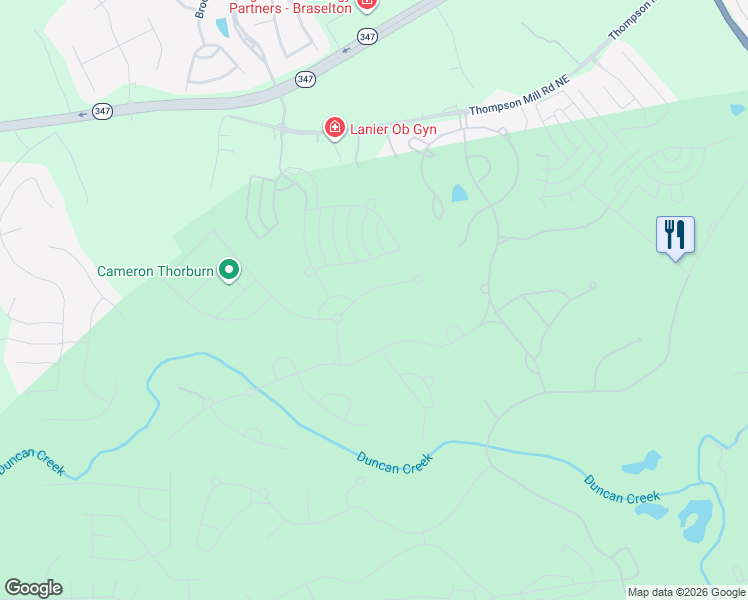 map of restaurants, bars, coffee shops, grocery stores, and more near 2593 Northern Oak Drive in Braselton