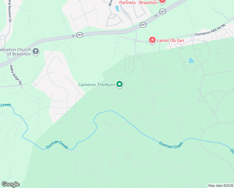 map of restaurants, bars, coffee shops, grocery stores, and more near 2155 Vesper Oak Drive Northeast in Braselton