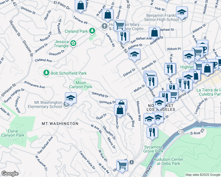 map of restaurants, bars, coffee shops, grocery stores, and more near 641 Cross Ave in Los Angeles