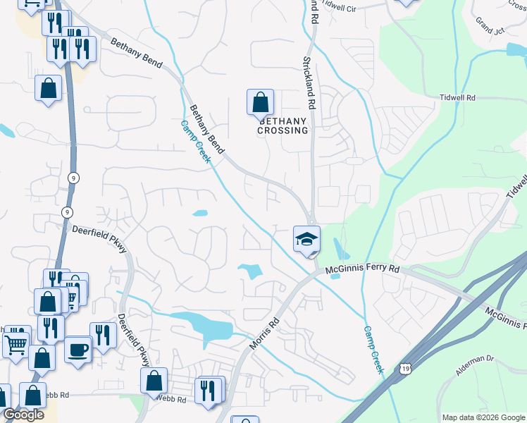 map of restaurants, bars, coffee shops, grocery stores, and more near 13491 Spring View Drive in Alpharetta