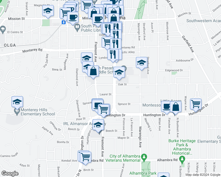 map of restaurants, bars, coffee shops, grocery stores, and more near 1617 Fair Oaks Avenue in South Pasadena