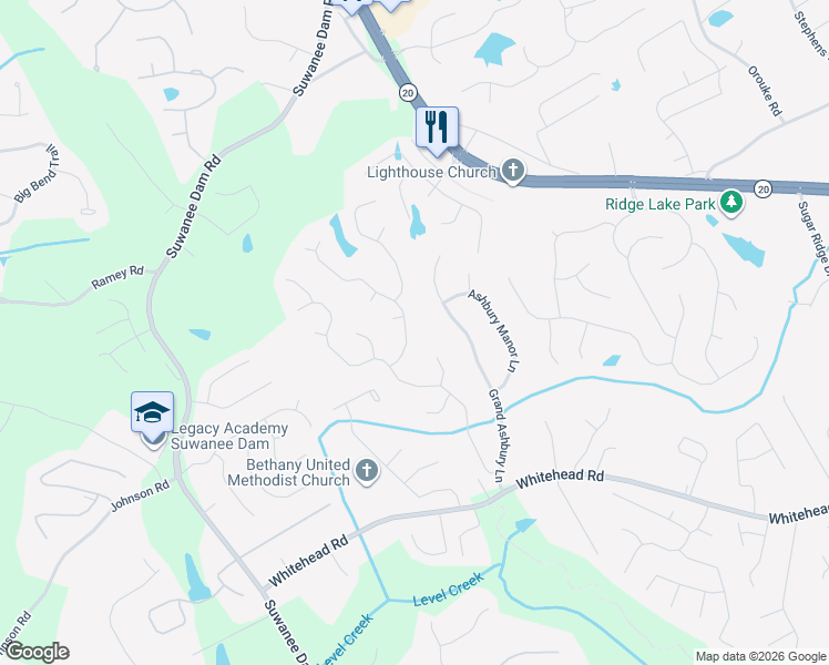 map of restaurants, bars, coffee shops, grocery stores, and more near 375 Ellesmere Way in Sugar Hill