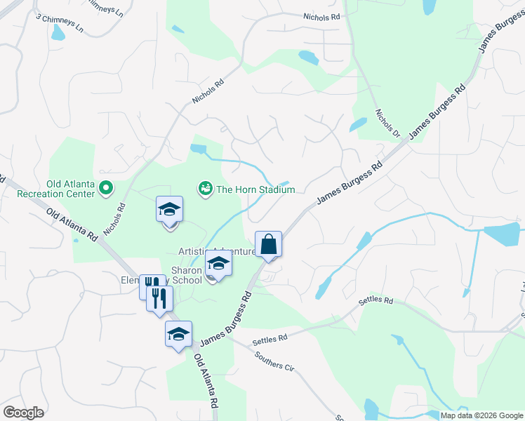 map of restaurants, bars, coffee shops, grocery stores, and more near 1680 Bramble Bush Way in Suwanee
