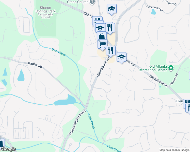 map of restaurants, bars, coffee shops, grocery stores, and more near 360 Andelle Avenue in Suwanee