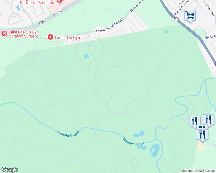 map of restaurants, bars, coffee shops, grocery stores, and more near 2383 Bronze Oak Lane in Braselton
