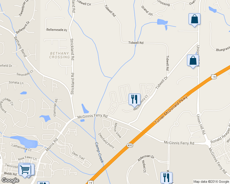 map of restaurants, bars, coffee shops, grocery stores, and more near 1352 Thornborough Drive in Alpharetta