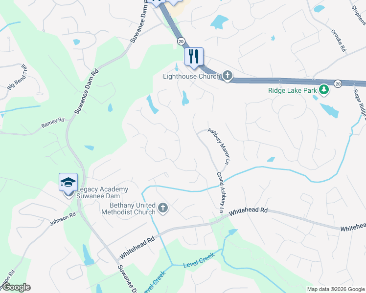 map of restaurants, bars, coffee shops, grocery stores, and more near 375 Ellesmere Way in Sugar Hill