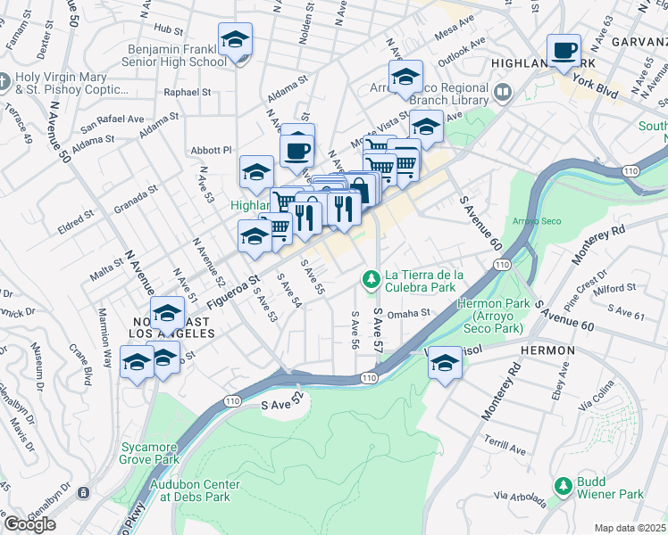 map of restaurants, bars, coffee shops, grocery stores, and more near 7 Media Drive in Los Angeles