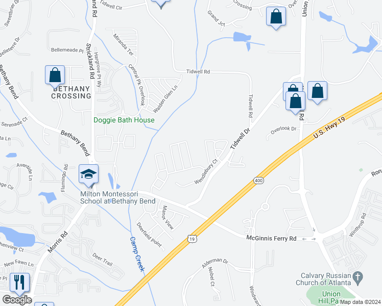map of restaurants, bars, coffee shops, grocery stores, and more near 934 Prestwyck Court in Alpharetta