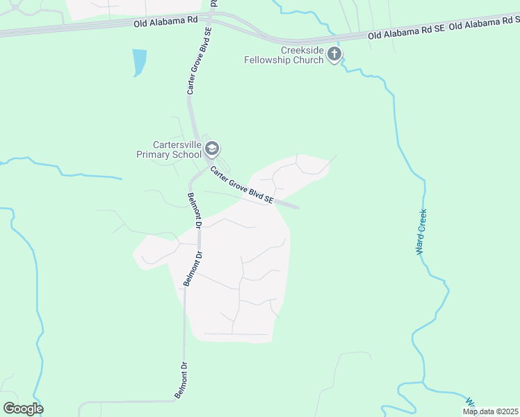 map of restaurants, bars, coffee shops, grocery stores, and more near 8 Lakewood Court in Cartersville