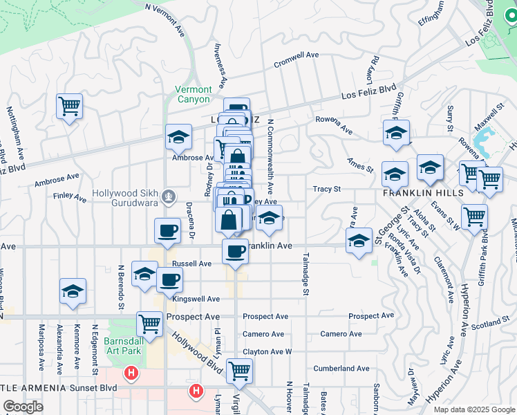 map of restaurants, bars, coffee shops, grocery stores, and more near in Los Angeles