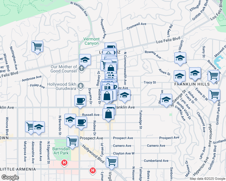 map of restaurants, bars, coffee shops, grocery stores, and more near 4451 Clarissa Avenue in Los Angeles
