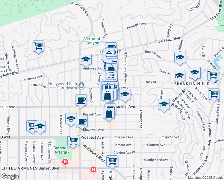 map of restaurants, bars, coffee shops, grocery stores, and more near 4451 Clarissa Avenue in Los Angeles