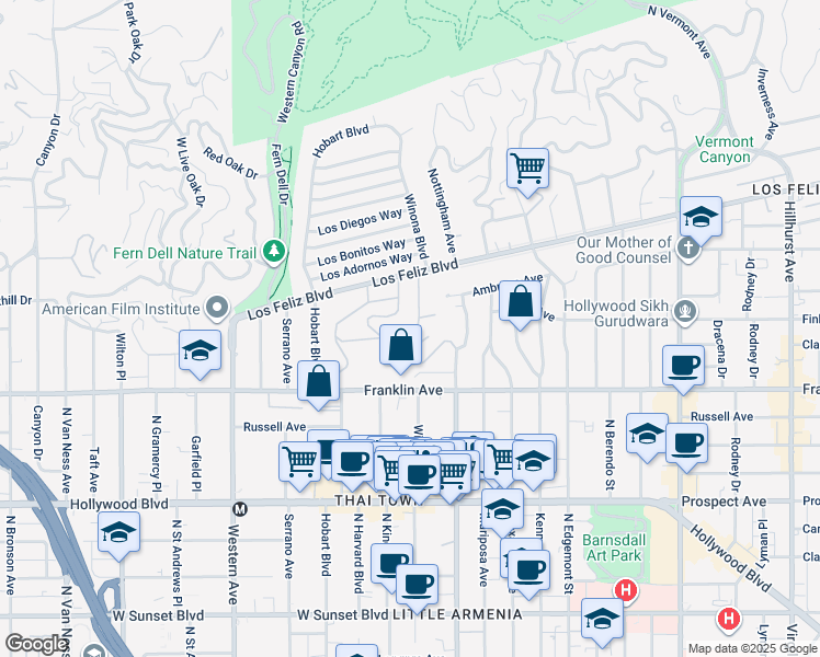 map of restaurants, bars, coffee shops, grocery stores, and more near 2011 Cummings Drive in Los Angeles