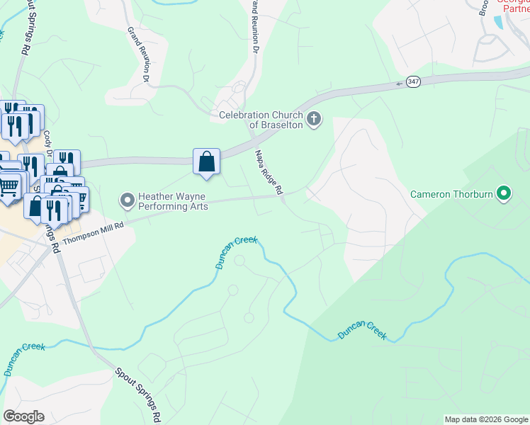 map of restaurants, bars, coffee shops, grocery stores, and more near in Braselton