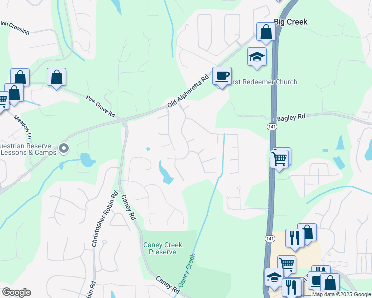 map of restaurants, bars, coffee shops, grocery stores, and more near 2520 Cross Springs Drive in Cumming
