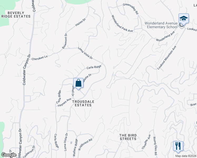 map of restaurants, bars, coffee shops, grocery stores, and more near 1820 Loma Vista Drive in Beverly Hills