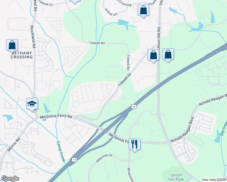 map of restaurants, bars, coffee shops, grocery stores, and more near 591 Wendlebury Court in Alpharetta