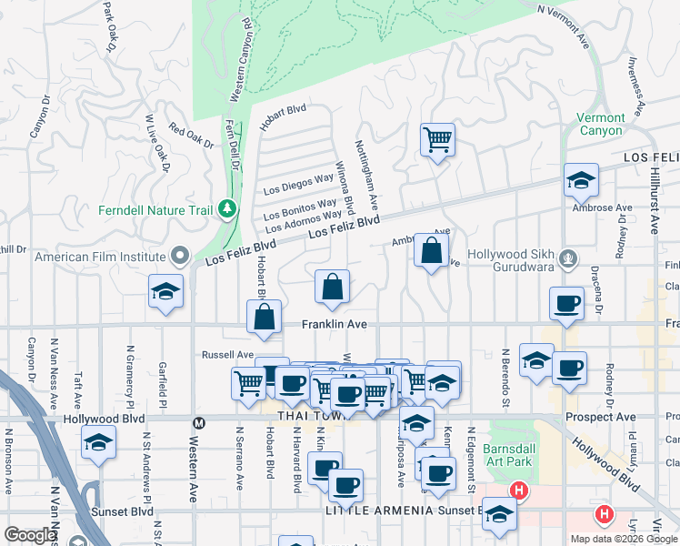 map of restaurants, bars, coffee shops, grocery stores, and more near 2011 Cummings Drive in Los Angeles