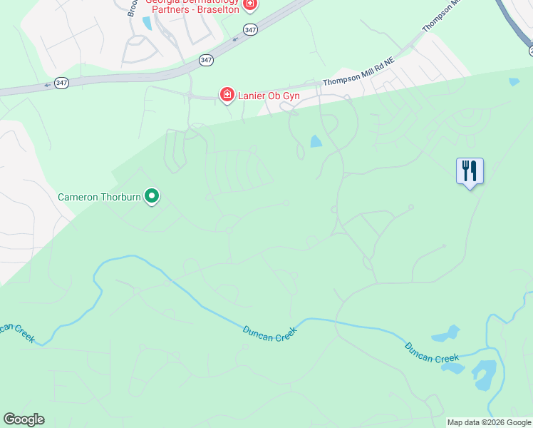 map of restaurants, bars, coffee shops, grocery stores, and more near 2593 Northern Oak Drive in Braselton