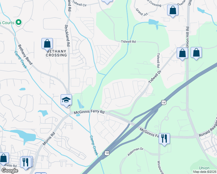 map of restaurants, bars, coffee shops, grocery stores, and more near 1365 Thornborough Drive in Alpharetta