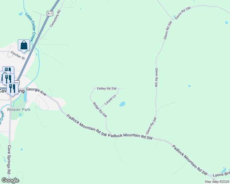 map of restaurants, bars, coffee shops, grocery stores, and more near 7 Laurel Lane in Cave Spring