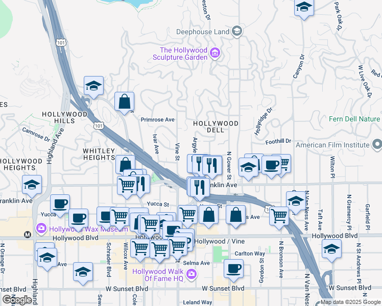 map of restaurants, bars, coffee shops, grocery stores, and more near 2017 Argyle Avenue in Los Angeles