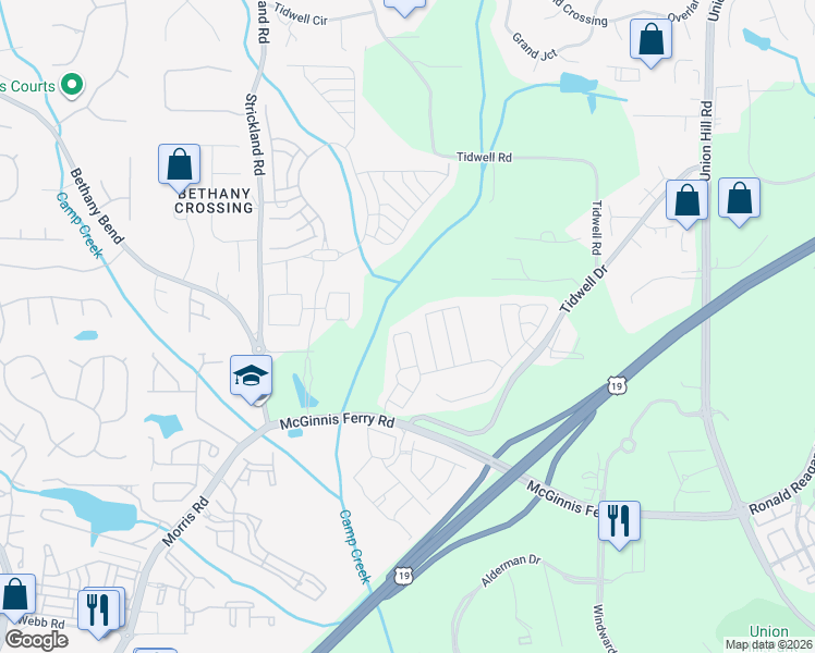 map of restaurants, bars, coffee shops, grocery stores, and more near 1365 Thornborough Drive in Alpharetta
