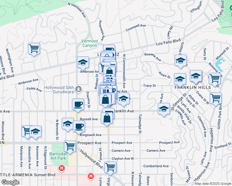 map of restaurants, bars, coffee shops, grocery stores, and more near 4451 Clarissa Avenue in Los Angeles