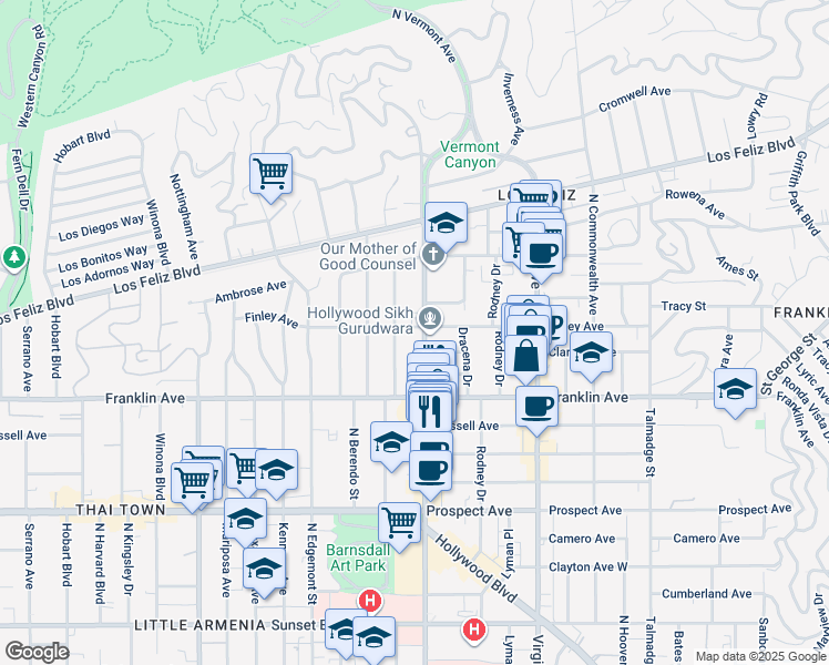 map of restaurants, bars, coffee shops, grocery stores, and more near 4637 Clarissa Avenue in Los Angeles