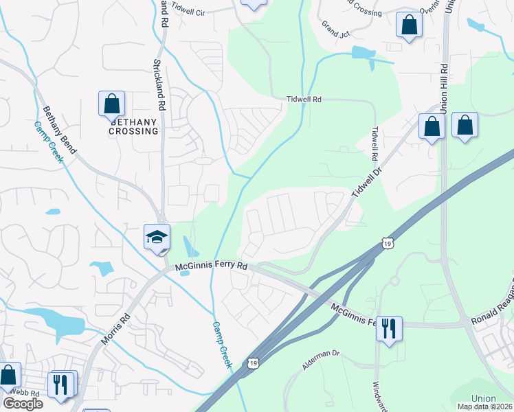 map of restaurants, bars, coffee shops, grocery stores, and more near 1344 Thornborough Drive in Alpharetta