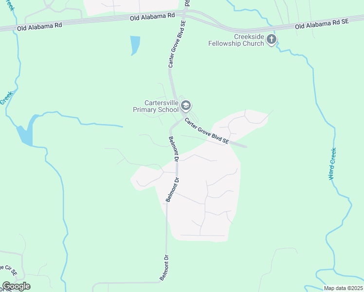 map of restaurants, bars, coffee shops, grocery stores, and more near 12 Rock Ridge Court in Cartersville