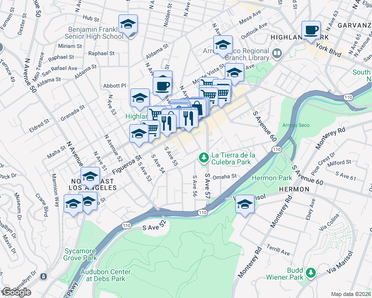 map of restaurants, bars, coffee shops, grocery stores, and more near 7 Media Drive in Los Angeles