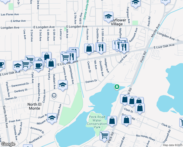 map of restaurants, bars, coffee shops, grocery stores, and more near 3114 Center Street in Arcadia