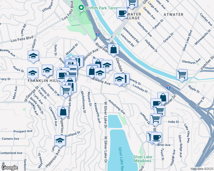 map of restaurants, bars, coffee shops, grocery stores, and more near 2846 Buzz Court in Los Angeles