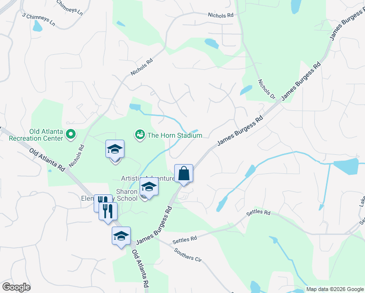 map of restaurants, bars, coffee shops, grocery stores, and more near 1670 Bramble Bush Way in Suwanee